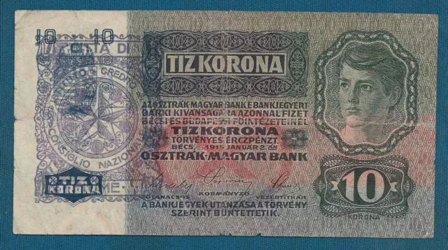 10 Korona 1915 Austria Hungary banknote CITTA DI FIUME Consiglio Nazionale stamp