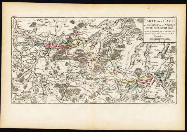 Antique Map-BATTLE-BELGIUM-SOMBREFFE-NIVELLE-GEMBLOERS-Beaurain-1776