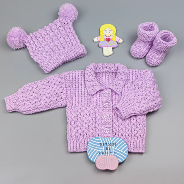 Baby Knitting Patterns Cardigan, Hat,  & Booties from Designs By Tracy D