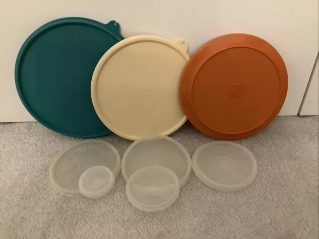 8 Vintage Tupperware Lids Job Lot Bundle. Various Assorted Colours & Sizes