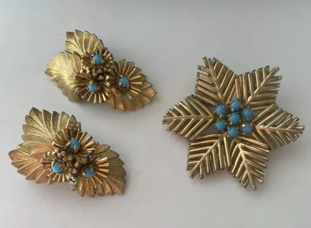 Vtg 1960 Germany Grosse Leaf Gold Tone Earrings And Brooch Pin