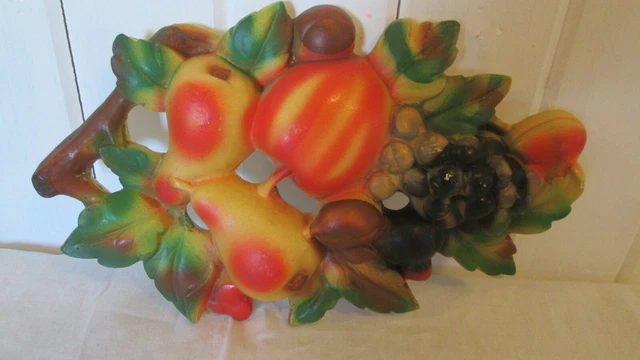 Chalk ware Kitchen Cottagecore Fruit Plaque Wall Hanging Retro 11 1/2 x 7