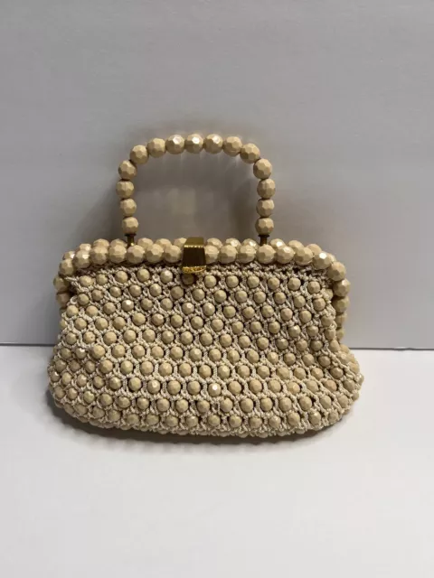 Vintage Rosenfeld Italy Bead Handbag Purse Hidden Handle 60's Lined Clutch Bag