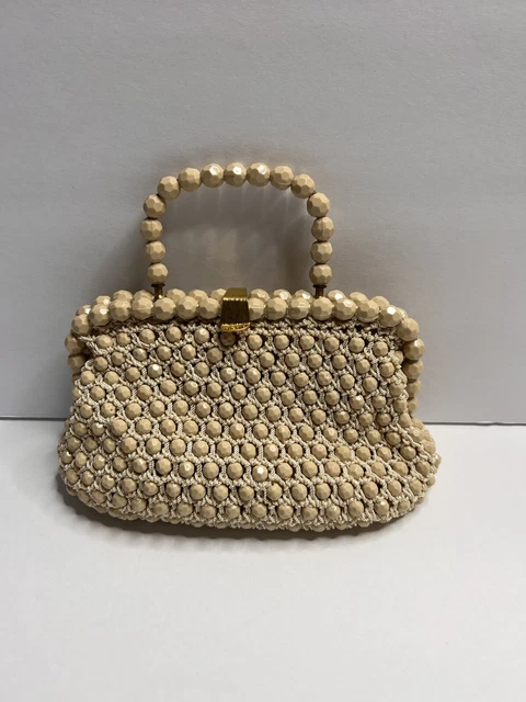 Vintage Rosenfeld Italy Bead Handbag Purse Hidden Handle 60's Lined Clutch Bag Vintage Rosenfeld Italy Bead Handbag Purse Hidden Handle 60's Lined Clutch Bag