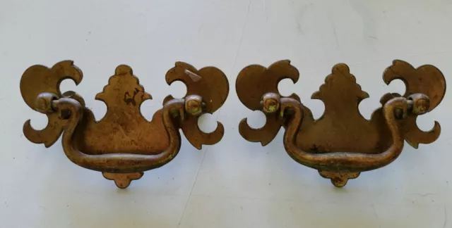 Nice Pair  Vintage Metal Drawer Pull Handle 2 1/2" Ctr To Ctr W/ Screws  (835C)
