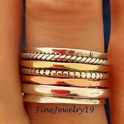 925 Solid Sterling Silver Handmade Designer Spinner Ring Silver Band Jewelry AK1