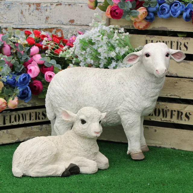 White Sheep Lamb Garden Ornament Statue Farmyard Animal Lawn Statue Patio Décor