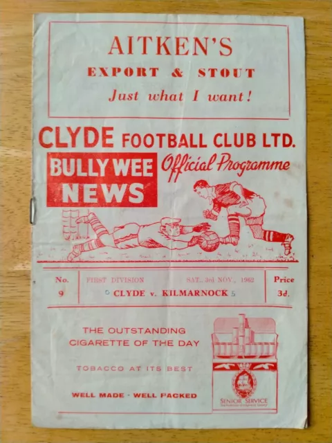 Clyde v Kilmarnock 3/11/1962 First Division Programme