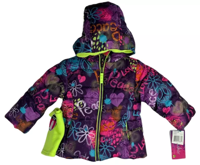 Toddler 2T PISTACHIO Hooded Zip Up Jacket w/Neck Warmer Colorful Purple Coat NEW