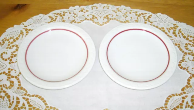 Vintage Syracuse China Railroad  CARDINAL RED LINE Econo-Rim 5" Plates ~Set of 2