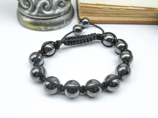 Gray Hematite Bead Black Cord Shamballa Bracelet J68