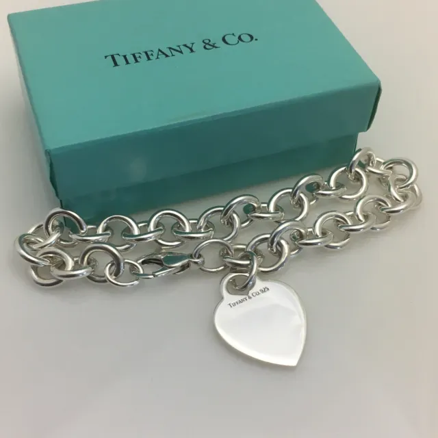 10.5" Extra Large Tiffany Blank Heart Tag Charm Bracelet Plus Size Full-Figured