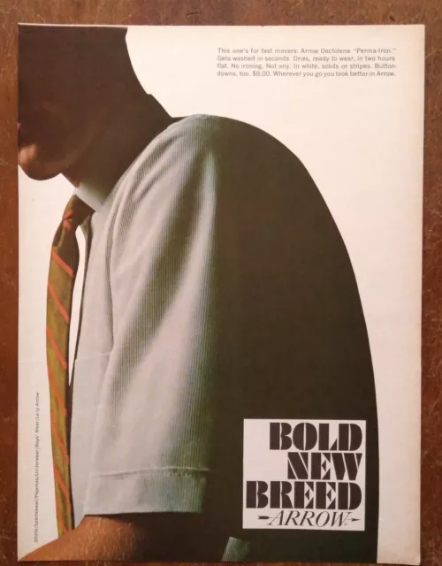 1966 Arrow Mens Dectolene Perma Iron Shirt Bold New Breed Promo Photo Print Ad