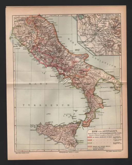 Landkarte map 1908: Das römische Weltreich um die Mitte des 2. Jh. n. Chr. ROMA