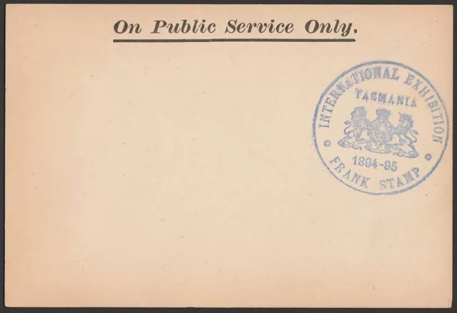 TASMANIA Frank Stamp 'International Exhibition 1894-95' on OPSO Postcard. RARE..