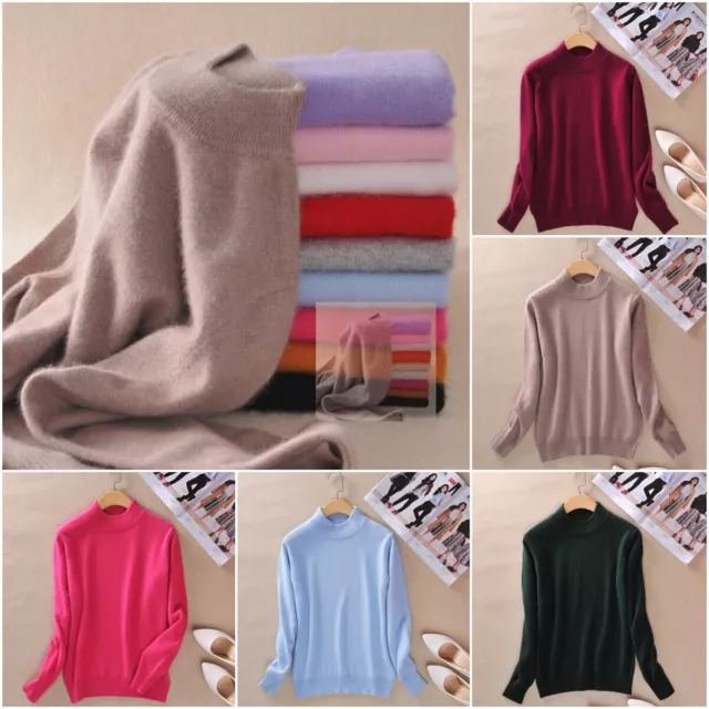 Women's Knitted Fleece Turtleneck Cashmere Long Sleeve Jumper Pullover Sweaters