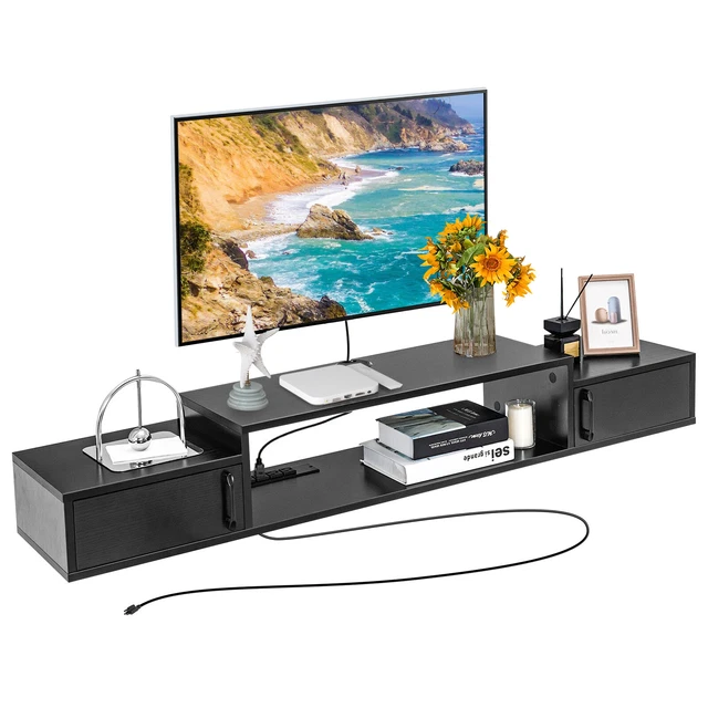 55& FLOATING TV Stand Wall Mounted Console Shelf w/ Doors & Power