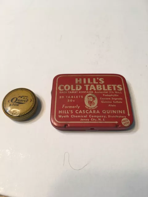 Hill's Cold Tablets Acetophenetidin tin Apothecary Pharmacy Quayle Tin