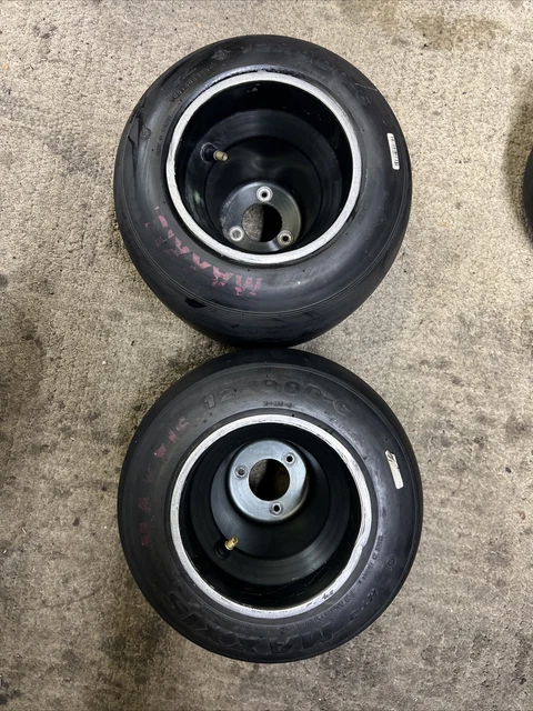 Two American pattern 6” diameter go kart racing wheels with tires Drift Trike