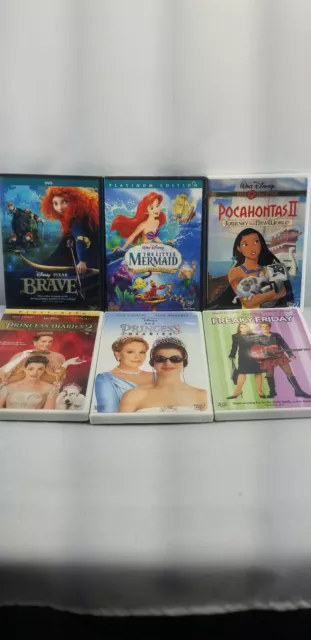 Disney Princess Lot of 6 DVD's ~ Brave Litte Mermaid Pocahontas Princess Diaries