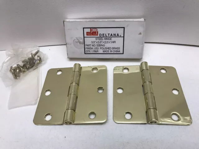 Deltana Steel Hinge Polished Brass S35R43 3.5" x 3.5" x 2.2" x 1/4" R Pair