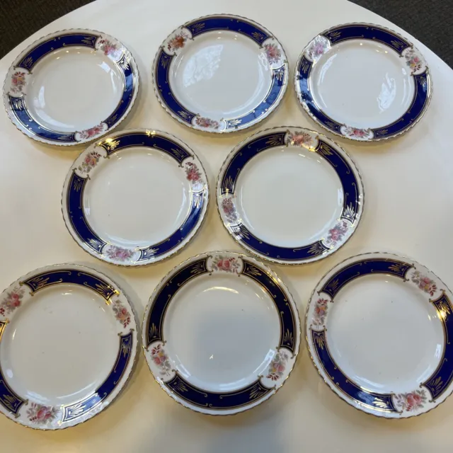 Set Of 8 Samuel Radford Fenton Bone China Bread Plates 7” Cobalt Casino Pattern