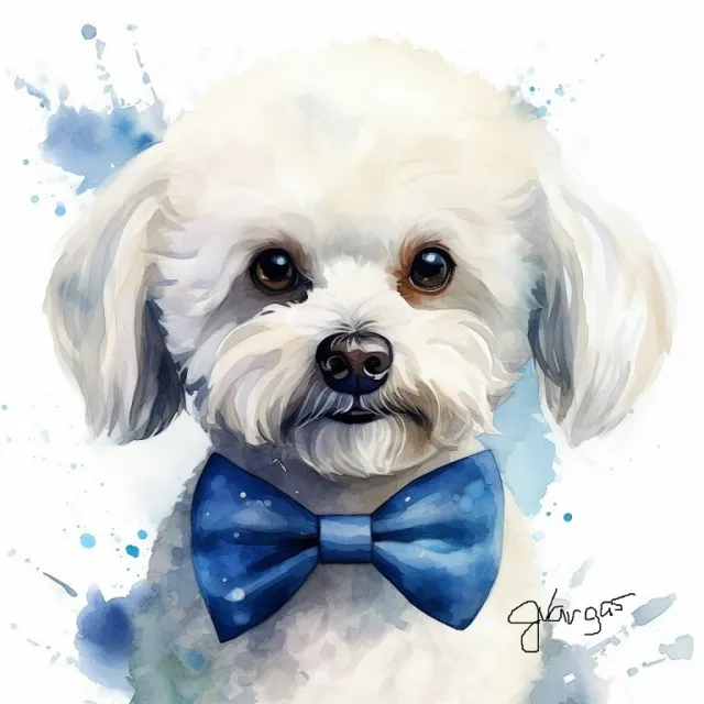 Watercolor Cute Bichon Frise  Painting Art Print 8x11 inch