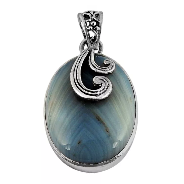 Natural Striped Onyx Gemstone Pendant Vintage 925 Sterling Silver For Women T97