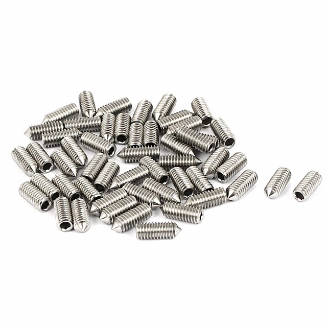 M4x10mm Stainless Steel Cone Point Hexagon Socket Grub Screws 50pcs