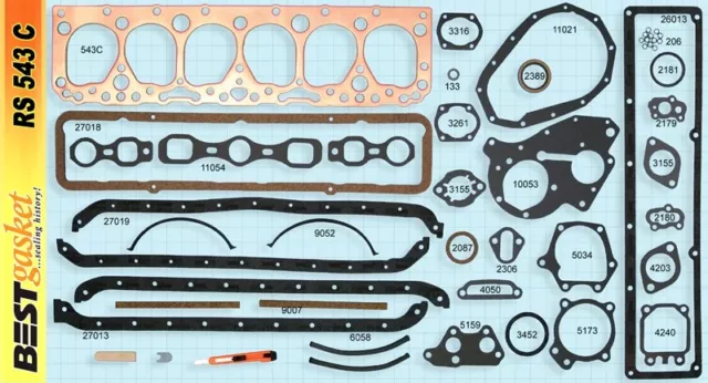 BEST Full Engine Set w/COPPER Head+Manifold+Pan Gaskets Chevy/GMC 235 1953-1963