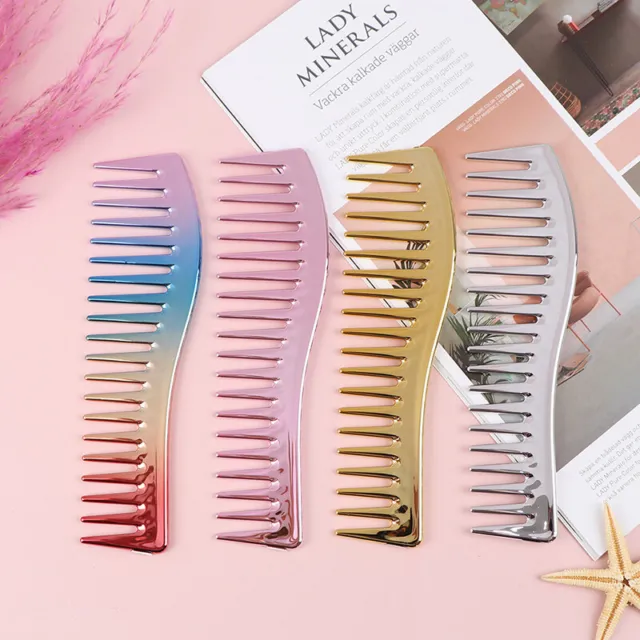 Electroplating Hairdresing Haircut Comb Scalp Massage Hair Brush Wide Tooth  CA