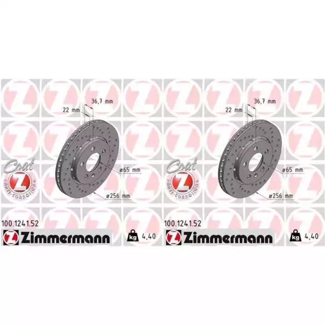 2x ZIMMERMANN Disques de Frein 256mm Perforé Arrière Convient pour Audi A3 Tt Se