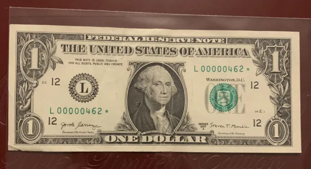 2017A $1 dollar bill fancy serial number Very low! + Star Note In Good Condition