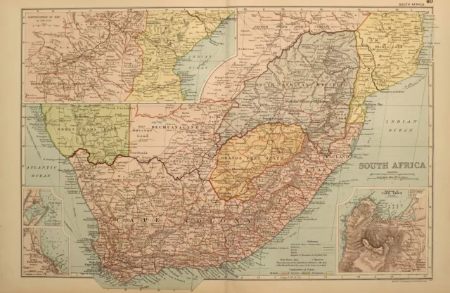 1898 Antique Map South Africa Cape Colony Orange Free City Birthplace Condition
