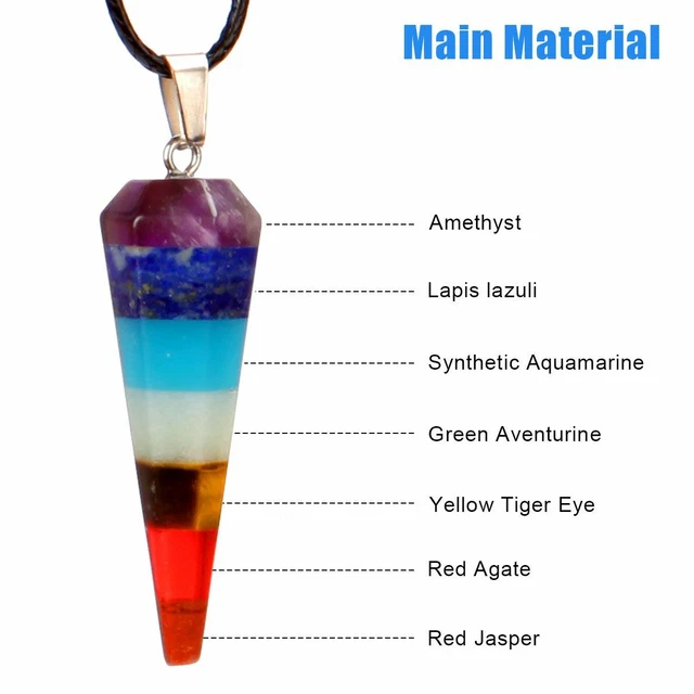Natural Gemstone Necklace Chakra Stone Pendant Energy Healing Crystal with Chain 2
