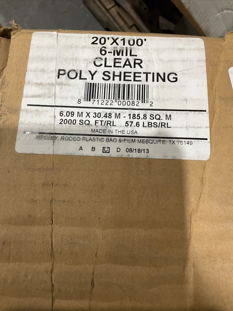 20’ X 100’ 6-Mil Clear Poly Sheeting 2000 Sq Ft 57.6 Lbs 476
