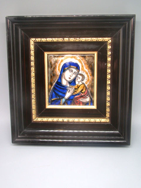 Plaque émaillée encadrée - vierge a l'enfant