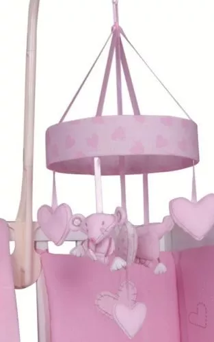 Baby Musical Mobile Pink with Soft Brahms Lullaby Sounds Nursery Cot Crib Hearts