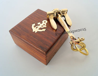 Vintage Solid Brass Anchor Key Chain Ring Nautical Gift Item With Wooden Box