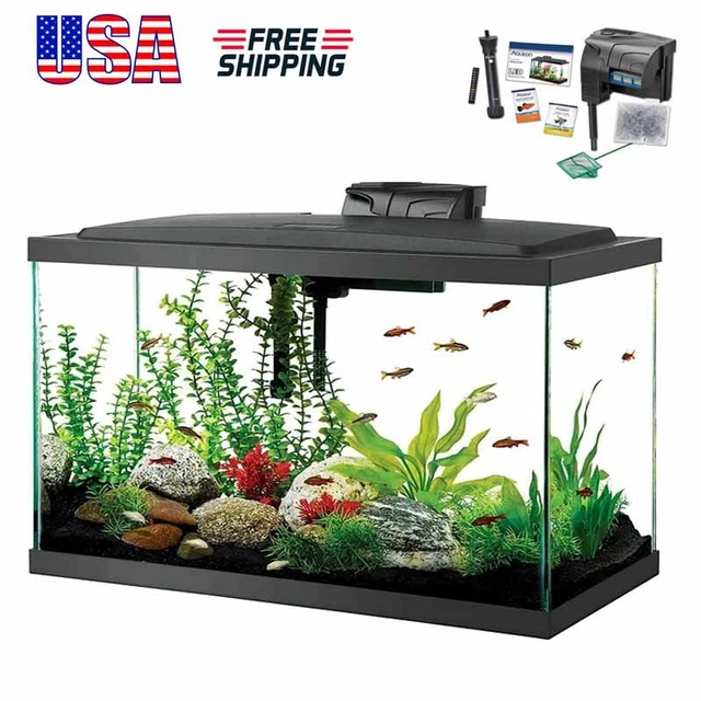 Fish Tank Glass Aquarium Starter Kit Low Profile LED Hood 20 High Decor Home NEW