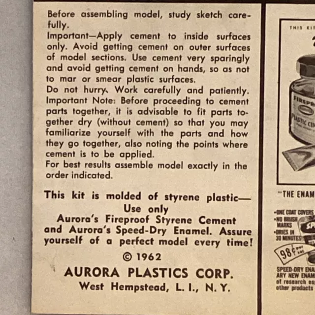 Vintage 1962 Aurora Plastics Co. Instructions For Start-Finish Line Pylons 3