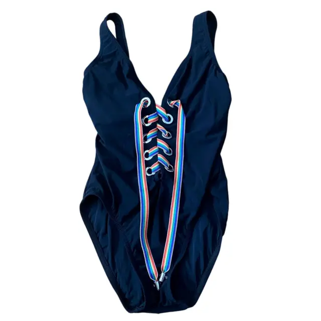 Karla Colletto Odette Square Neck Lace Up One Piece Swimsuit 02US 06 (XS)  $359