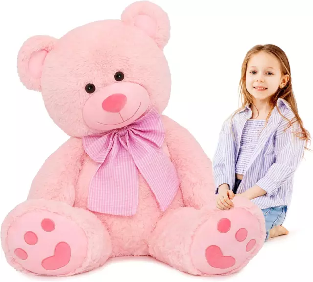 39 Inches Pink Giant Teddy Bear Plush Toy,Big Bow Bear Stuffed Animal Plush, Sof