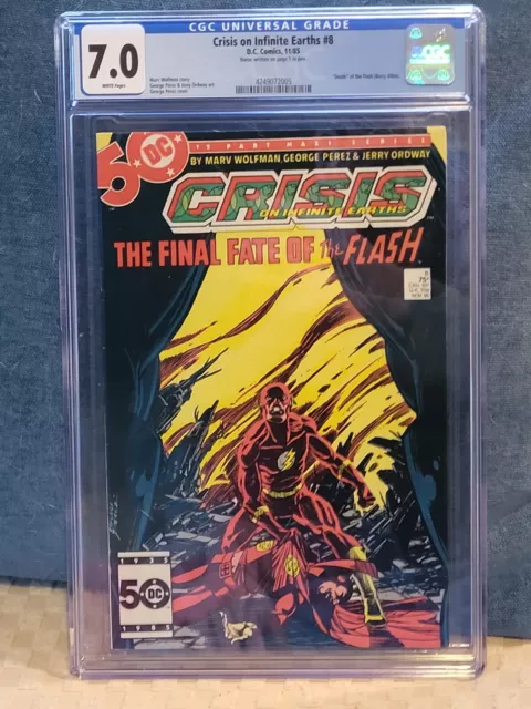 Crisis On Infinite Earths #8 CGC Death of The FLASH Signed By George Perez Art