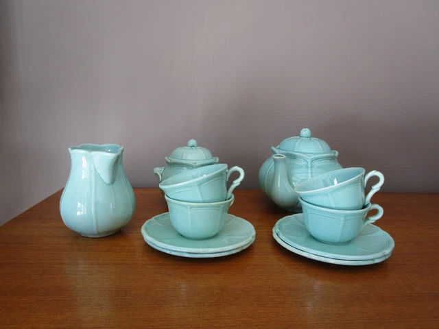 Fanquare 21 Pièces Service à Thé Vintage Vert Foncé - Porcelaine Pour 6 Personnes