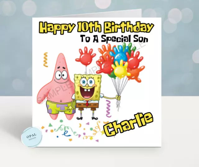 Personalised Birthday card Sponge Bob any name/age/relation