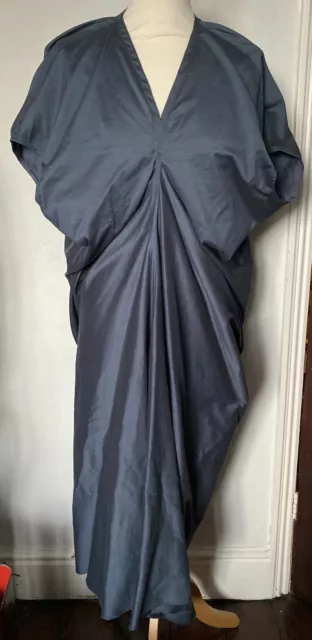 RICK OWENS Ladies VICIOUS Cotton Poplin Steel Blue Grey MIDI Kite Dress UK Sz 12