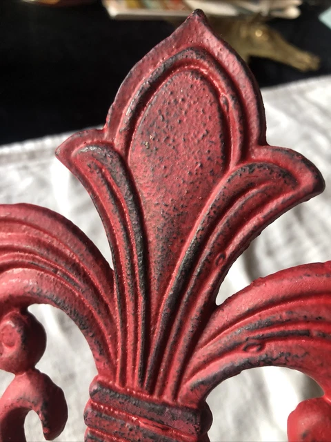 Vintage Coat, Hat, Closet Towel Cast Iron Hook Red Paint 8.5” X 5.5” 2