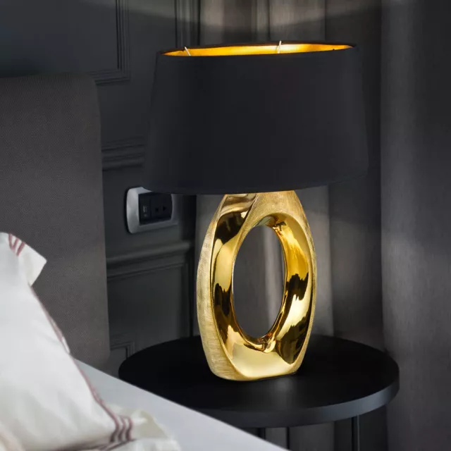 Tischleuchte Nachttischlampe Schreibtischleuchte schwarz gold Keramik H 52 cm