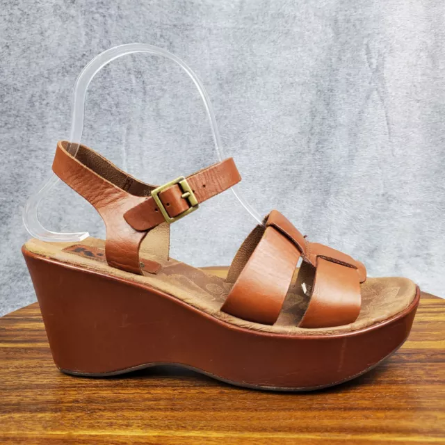 Korks Kork-Ease Wedge Sandals Womens 7 Brown Leather Della Strap Buckle Platform